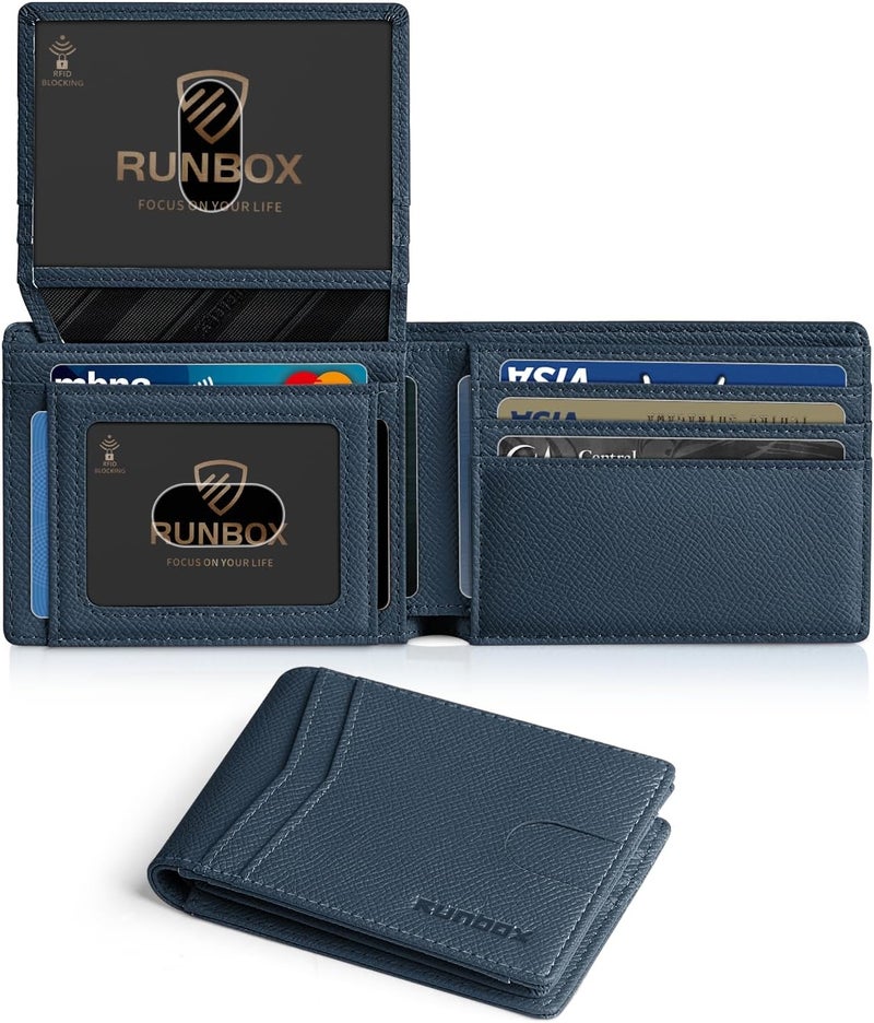 RUNBOX Wallet for Men Slim Rfid Leather 2 ID Window With Gift Box | Slim, Rfid, 2 ID Window, With Gift Box, Slim, Rfid - Image 1